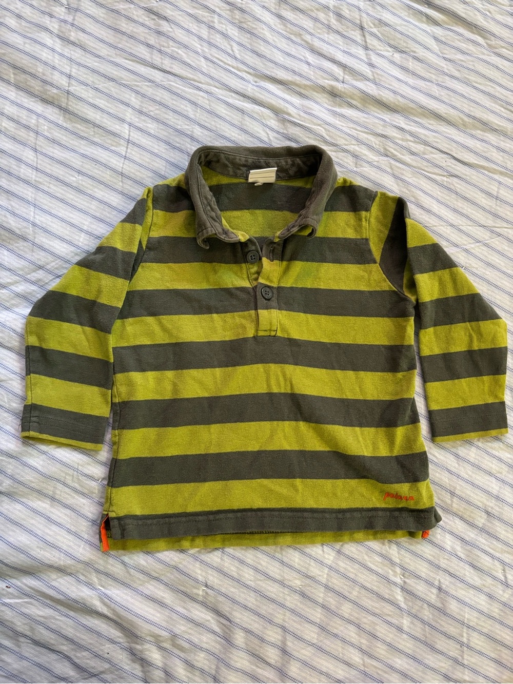 Polarn O. Pyret Olive Green & Dark Gray Striped Long-Sleeve Polo